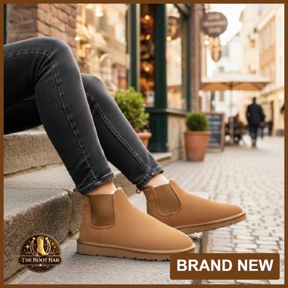 Women's Genuine Suede Chelsea Boots Winter Ankle Boots Non-Slip - Picture 4 of 7